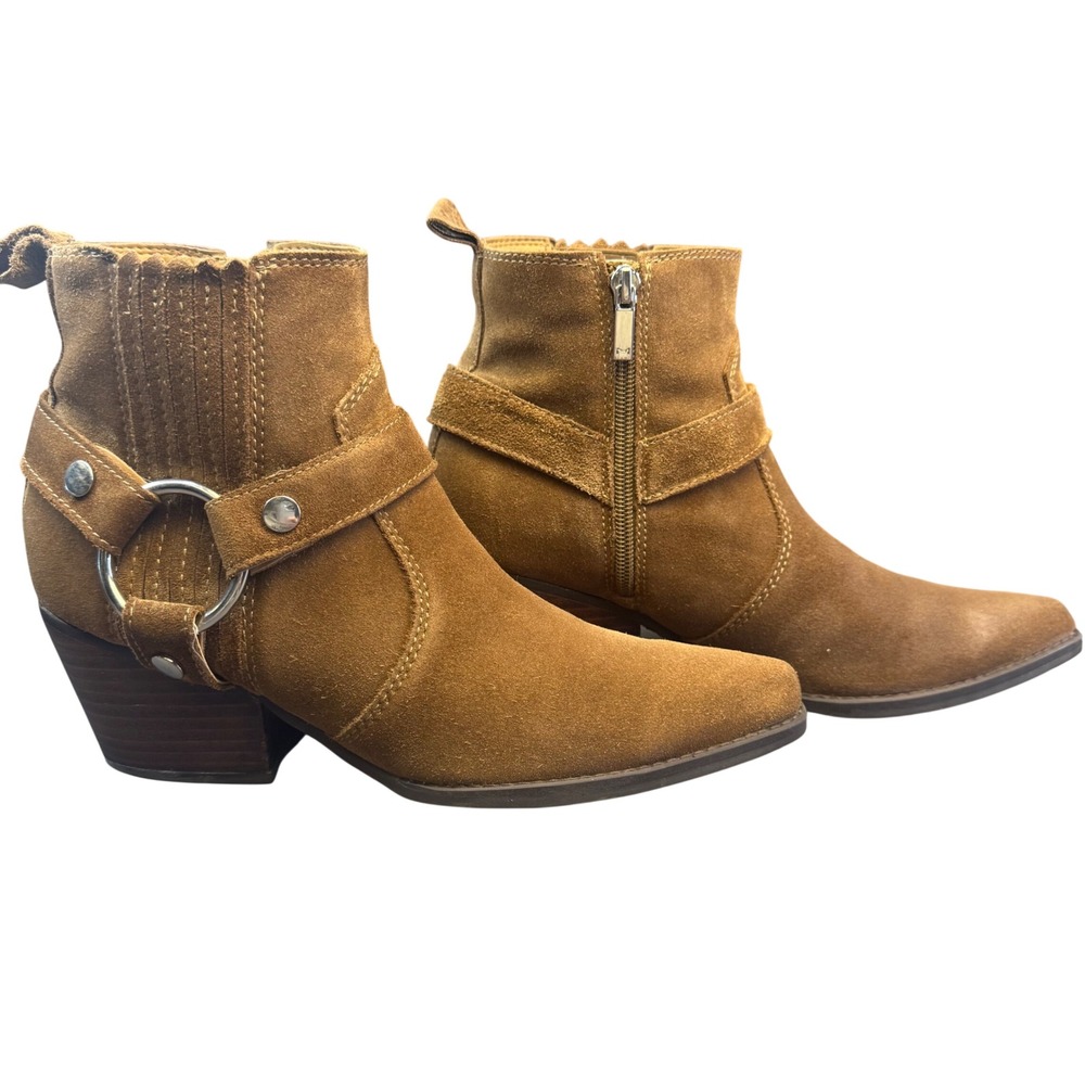 Marc Fisher Tan Suede Ankle Boots with Harness